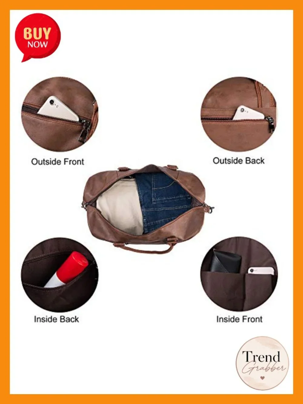 Leather Travel Duffel Bag Overnight Carry On Weekender with Shoe Pouch